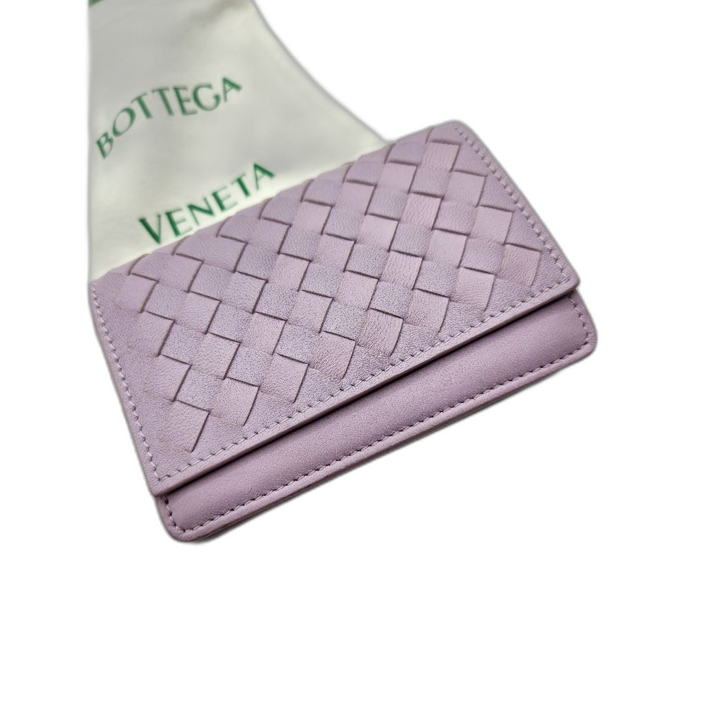 Bottega Veneta Lilac Intrecciato Leather Card Case Wallet Snap Closure w/ Box - Picture 3 of 11